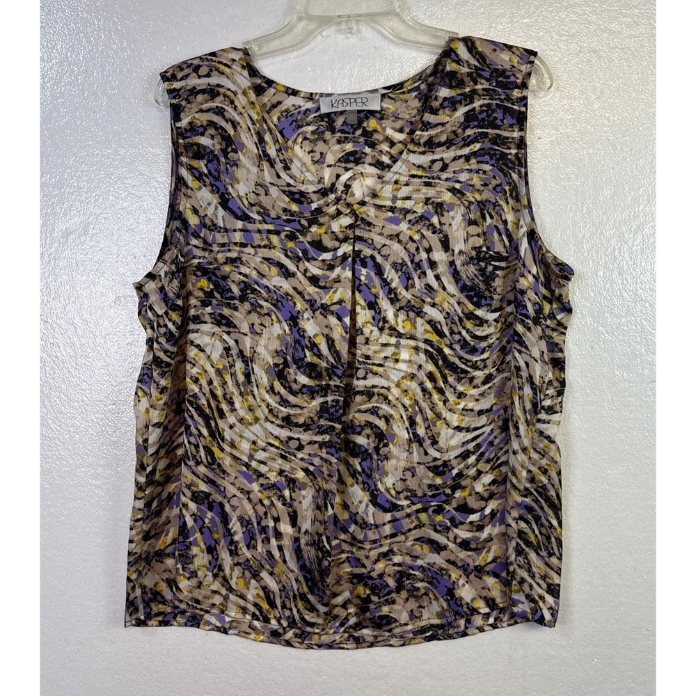 Kasper Womens Sleeveless Blouse Sz PXL Purple Multi Colored Top Hipster Casual